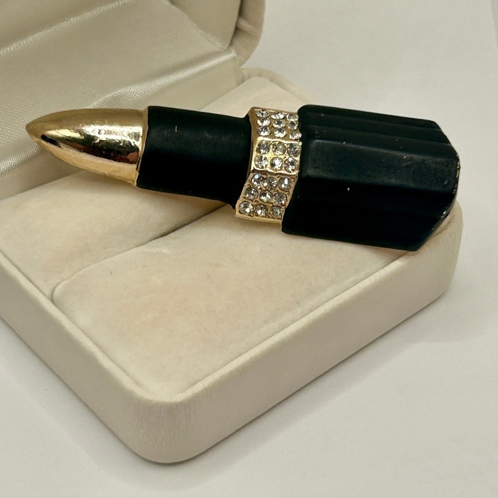 Vintage Black and Gold Lipstick Case Brooch​​​